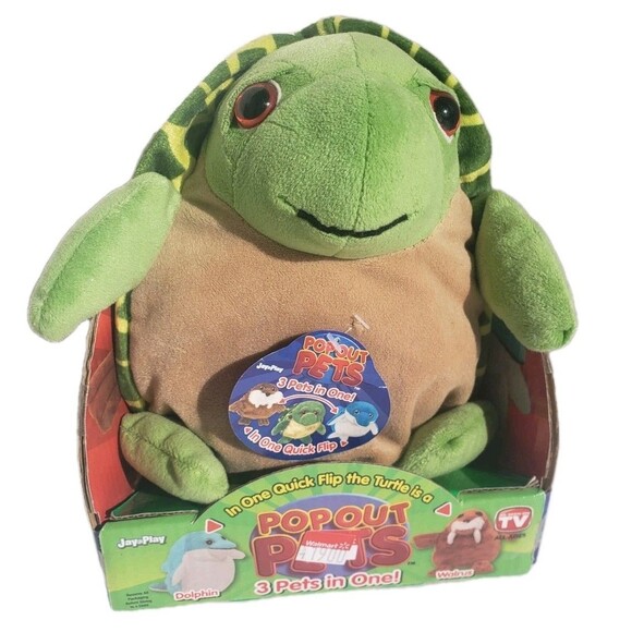 Pop Out Pets 3 Pets in One 8"H Walrus Dolphin Turtle Plush Puppet NEW - Picture 1 of 7